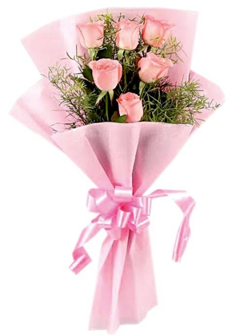 Delicate Love 6 Pink Roses Bunch