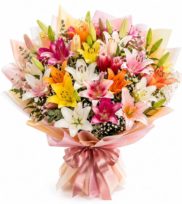 Multi coloure lily bouquet 