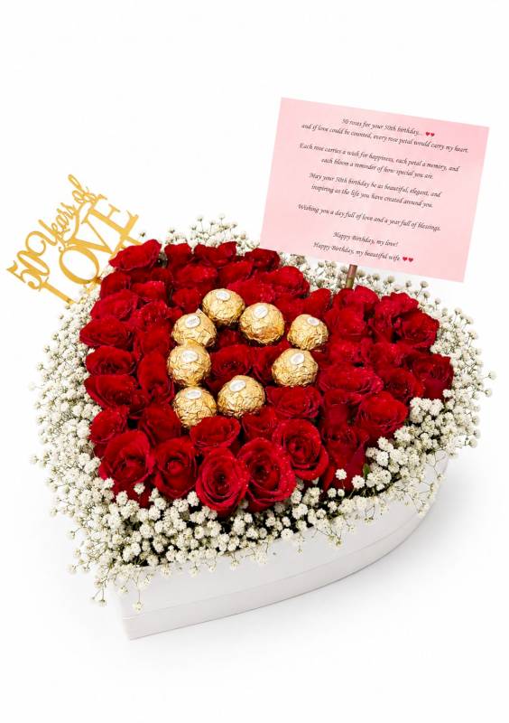 Roses & Chocolate in Heart Shape Box