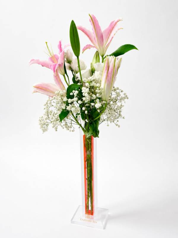 Pink lily gratitude vase