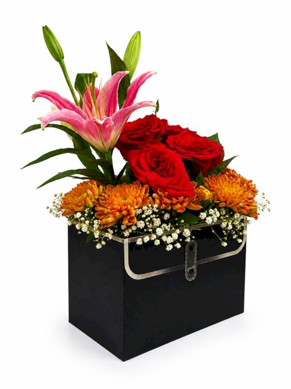 Vibrant rose with cheerful Chrysanthemum and lily